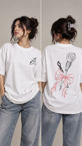 Women’s Oversized "Glam & Art" Graphic T-Shirt – White Coquette Bow Tee