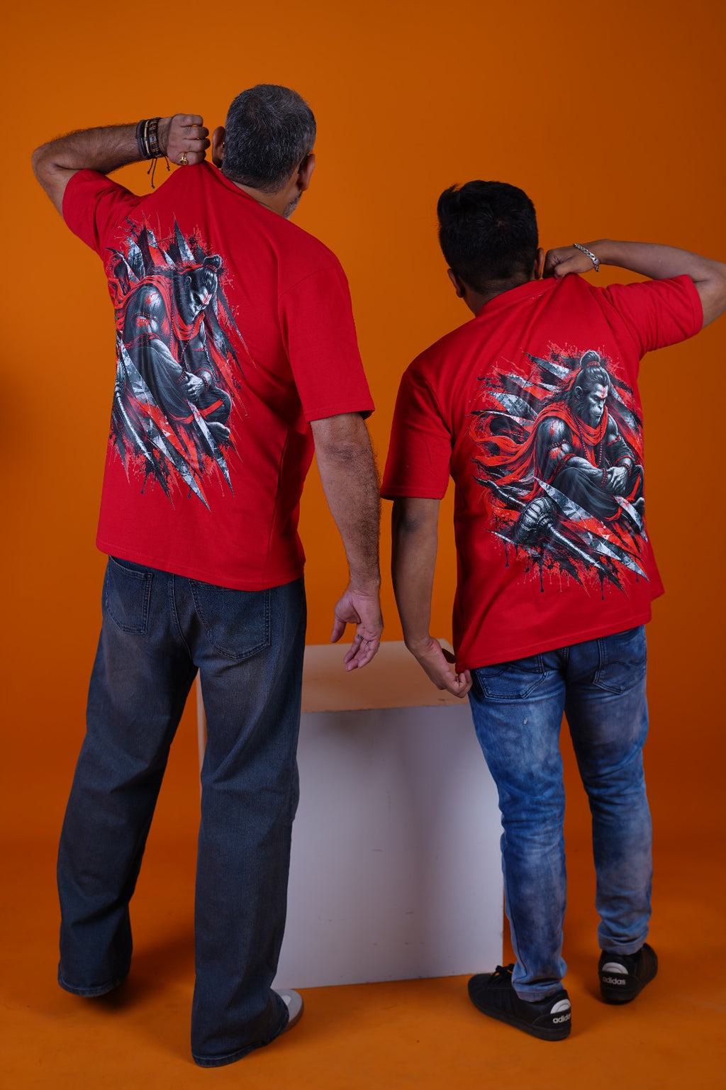 Men’s Oversized "Rudra Hanuman" Graphic T-Shirt – Red Devotional Streetwear