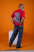 Men’s Oversized "Rudra Hanuman" Graphic T-Shirt – Red Devotional Streetwear