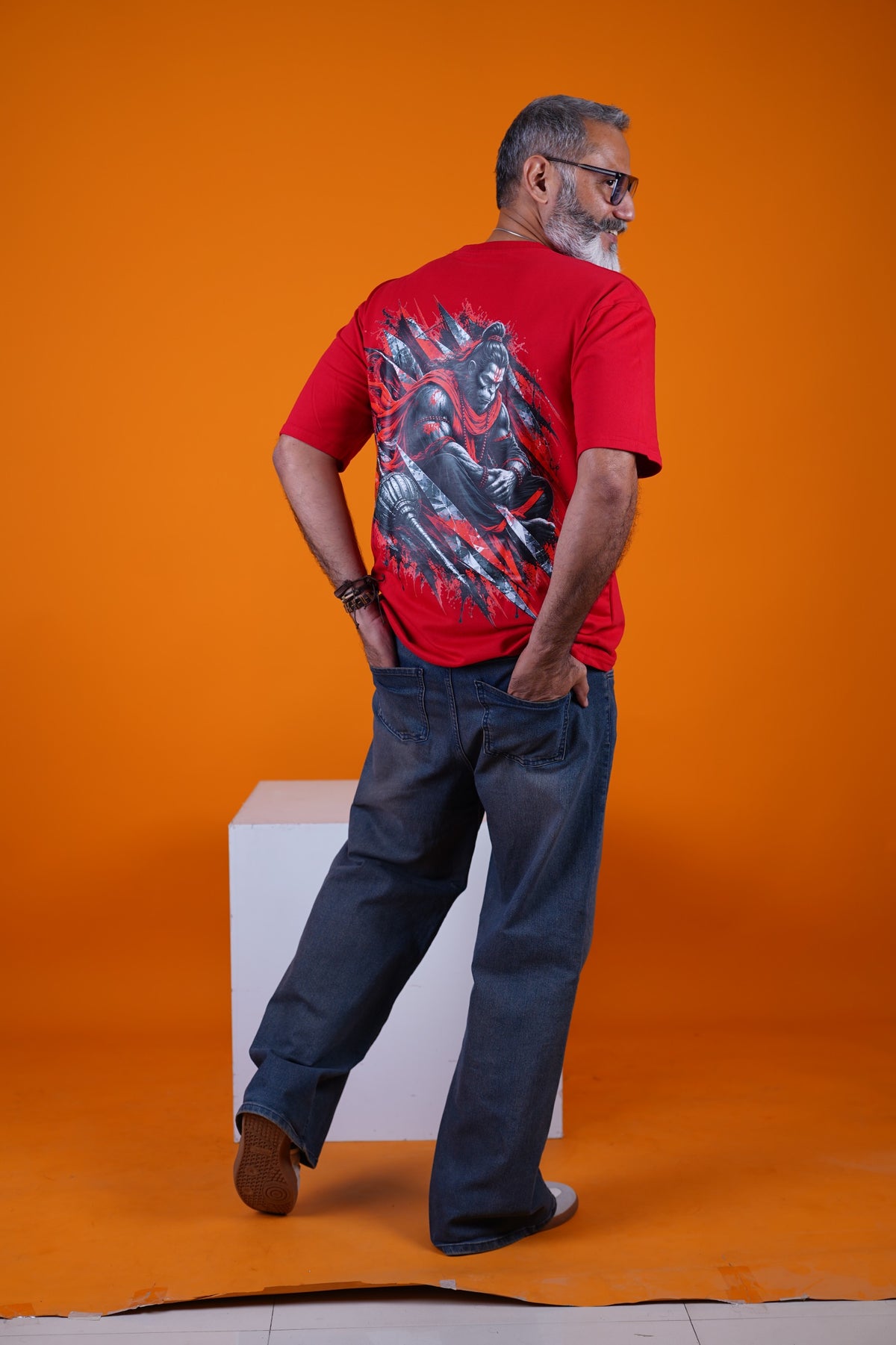 Men’s Oversized "Rudra Hanuman" Graphic T-Shirt – Red Devotional Streetwear