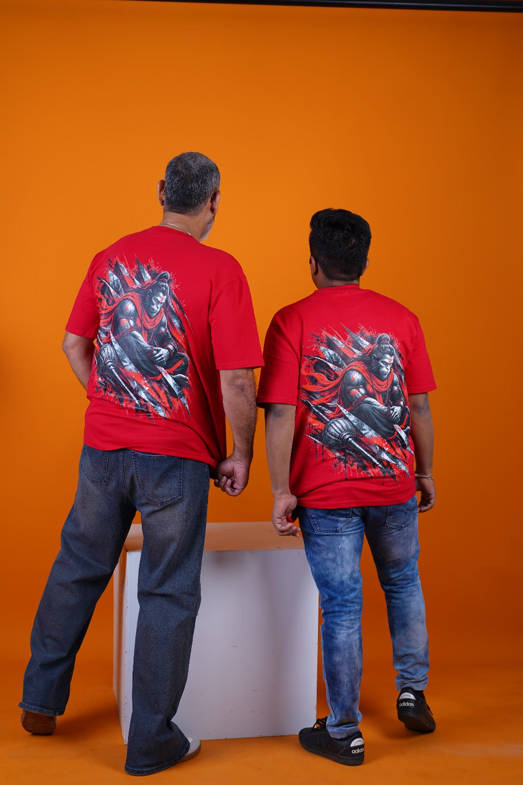 Men’s Oversized "Rudra Hanuman" Graphic T-Shirt – Red Devotional Streetwear